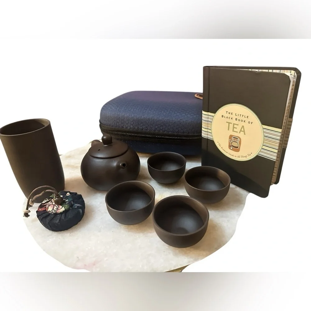 Yixing Style Clay Gongfu Tea Set w Case Cups Teapot Tea Book Travel Kit
